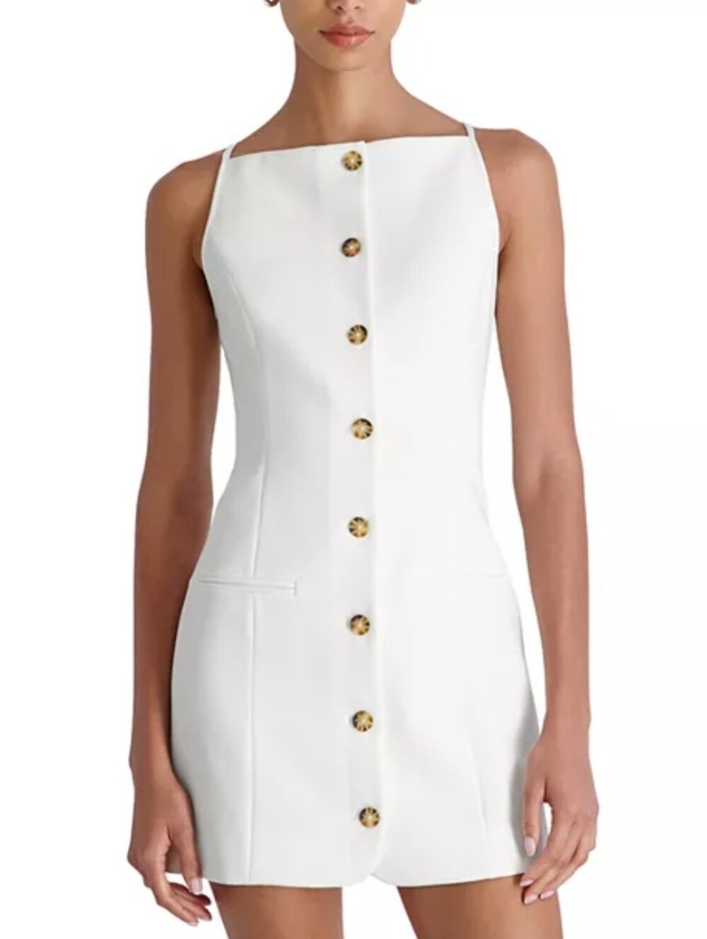 NWT French Connection Twill Summer White Square-Neck Button Mini Dress Size 4